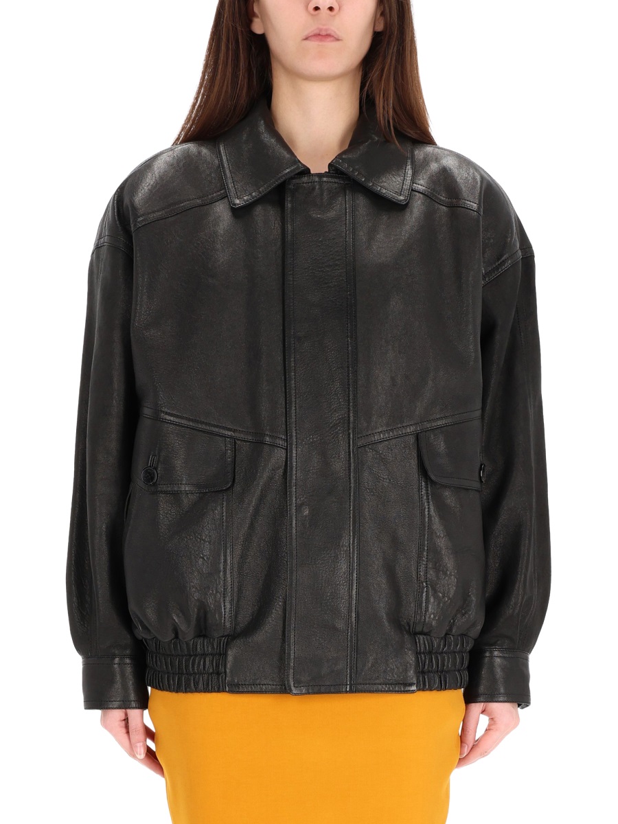 Saint Laurent Black Balloon Lamb Leather Bomber Jacket Zwart