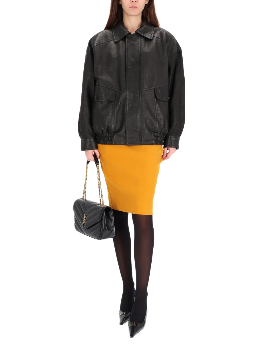 Saint Laurent Black Balloon Lamb Leather Bomber Jacket Zwart