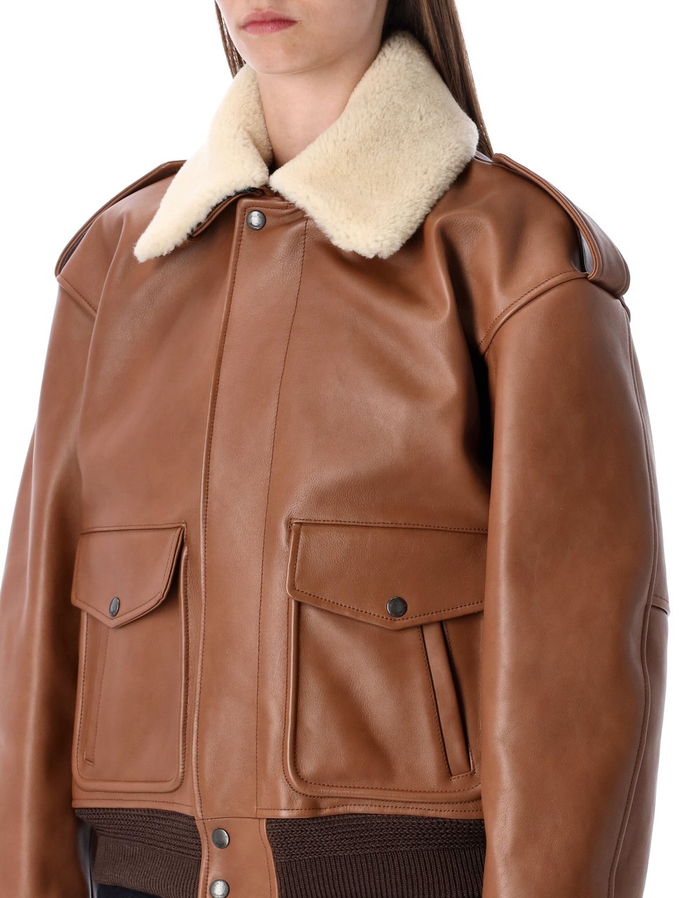 Saint Laurent Aviateur Brown Shearling Leather Bomber Bruin