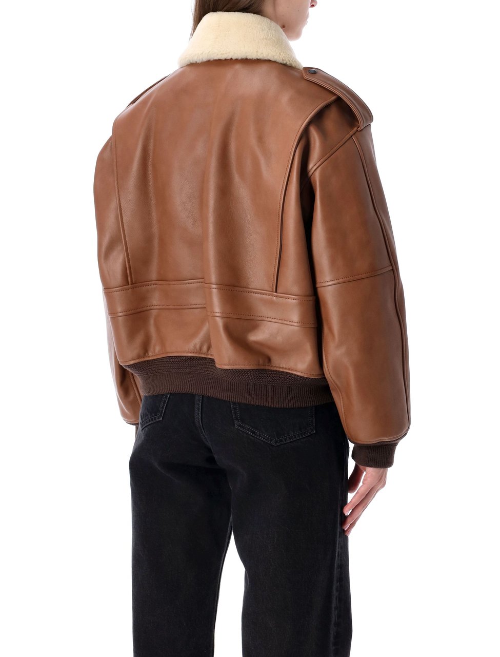 Saint Laurent Aviateur Brown Shearling Leather Bomber Bruin