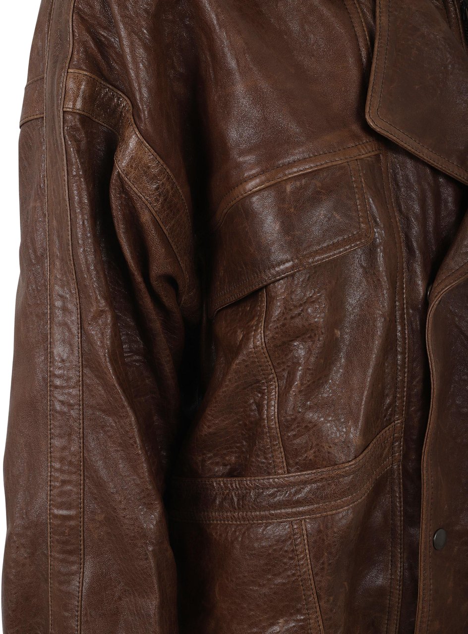 Saint Laurent Double-breasted Bomber Leather Jacket Bruin