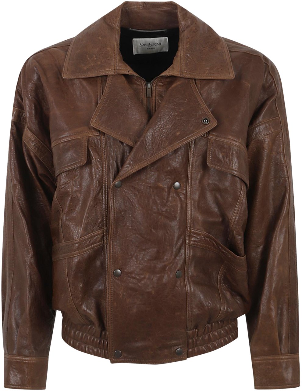 Saint Laurent Double-breasted Bomber Leather Jacket Bruin