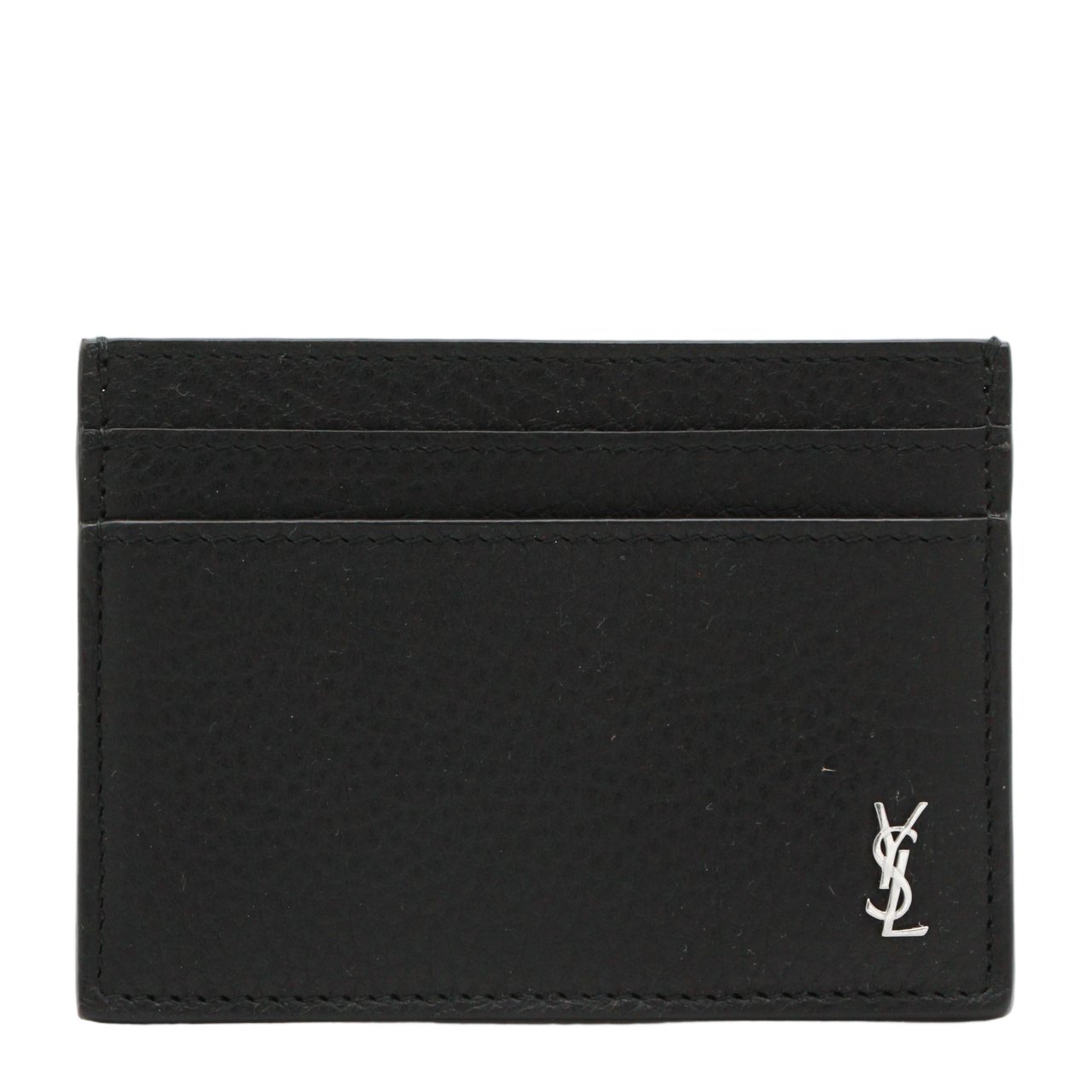 Saint Laurent Textured Black Cardholder Wallet With Subtle Logo Zwart