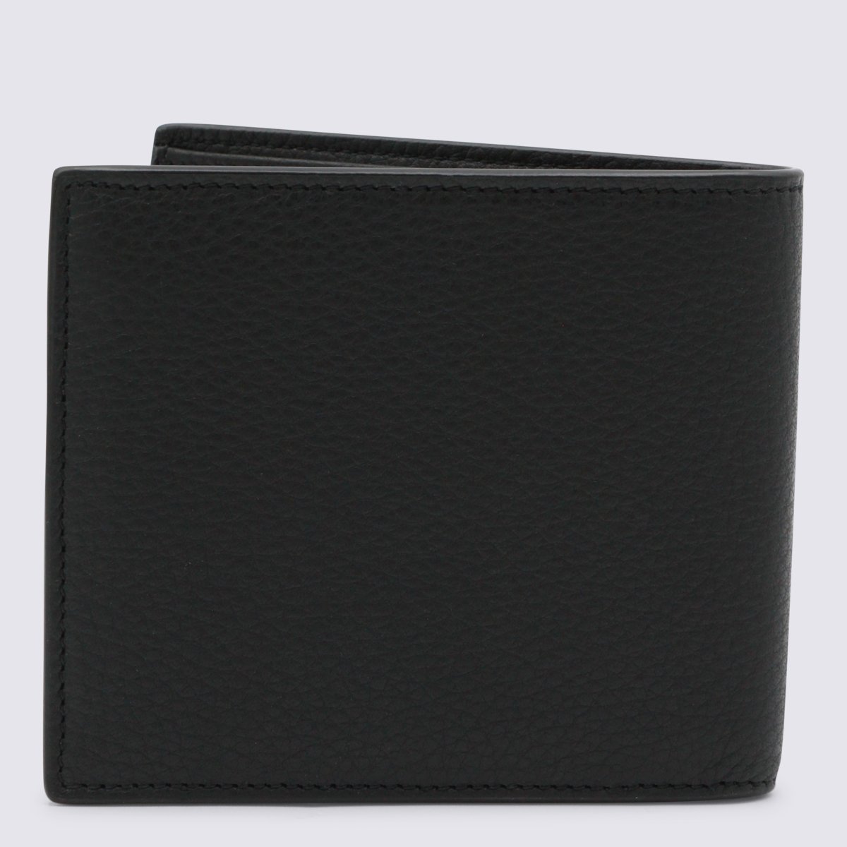 Saint Laurent Textured Black Leather Bifold Wallet With Metallic Logo Zwart