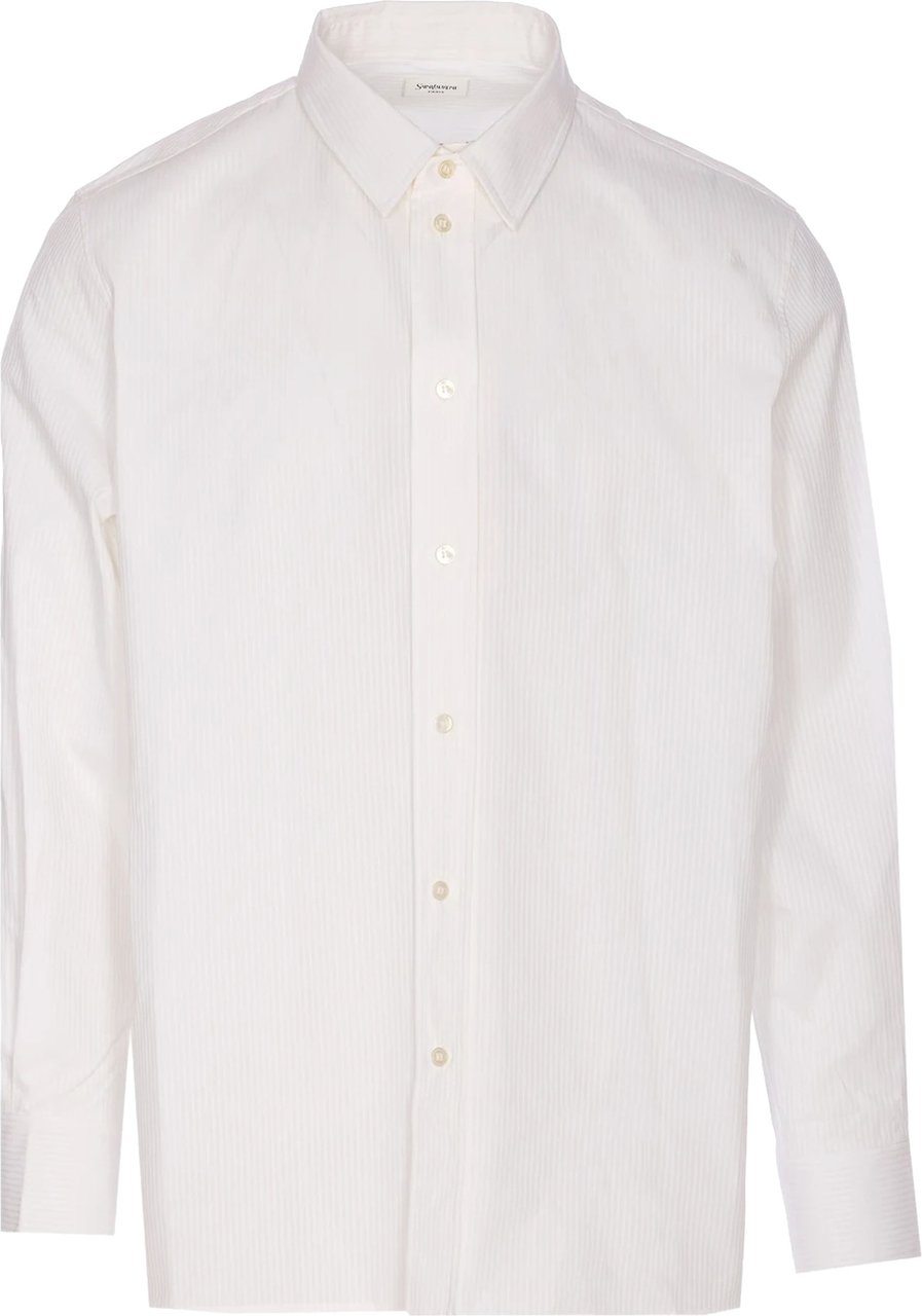 Saint Laurent White Long-Sleeve Pinstripe Cotton Shirt Wit