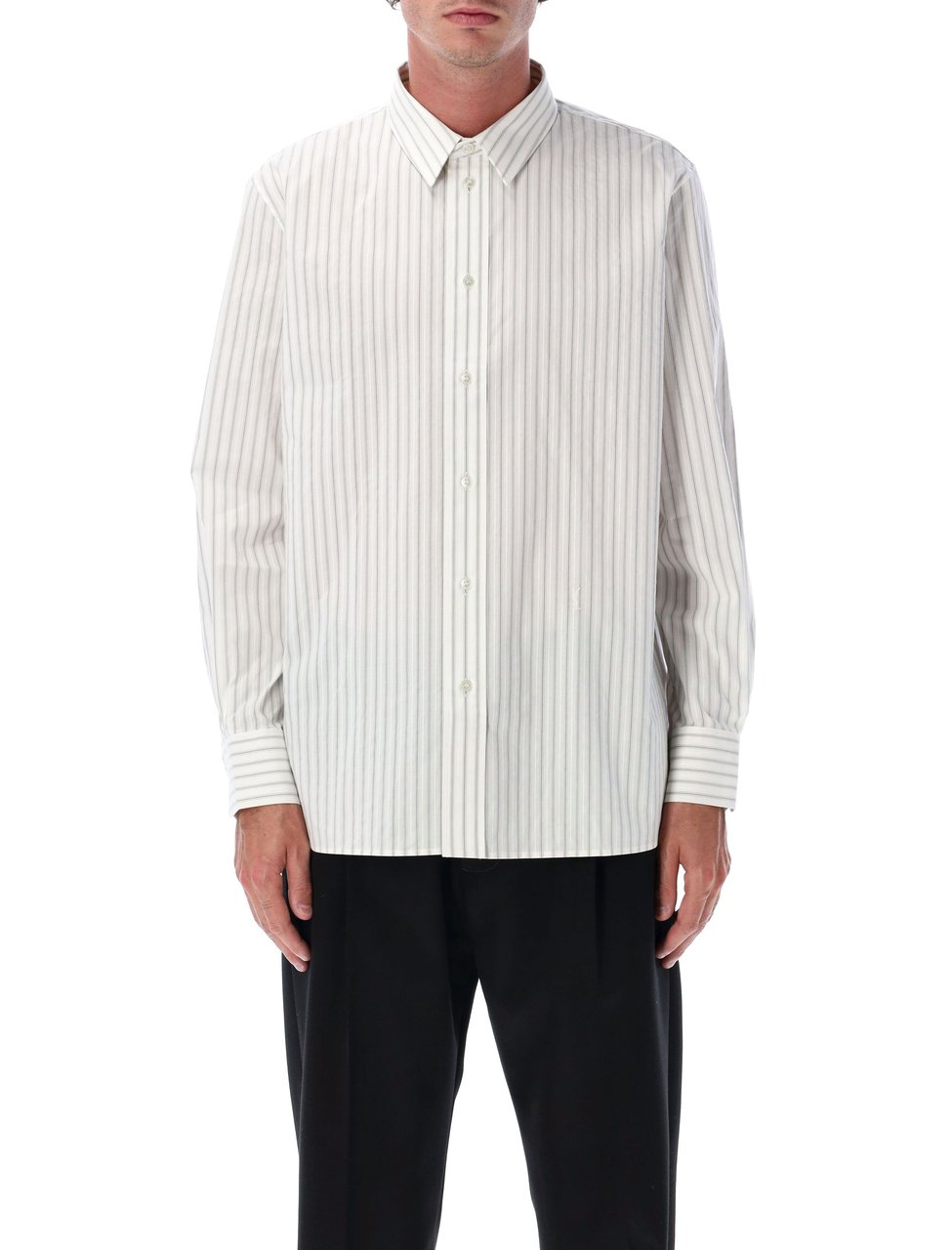 Saint Laurent Striped Long Sleeve Cotton Shirt Wit