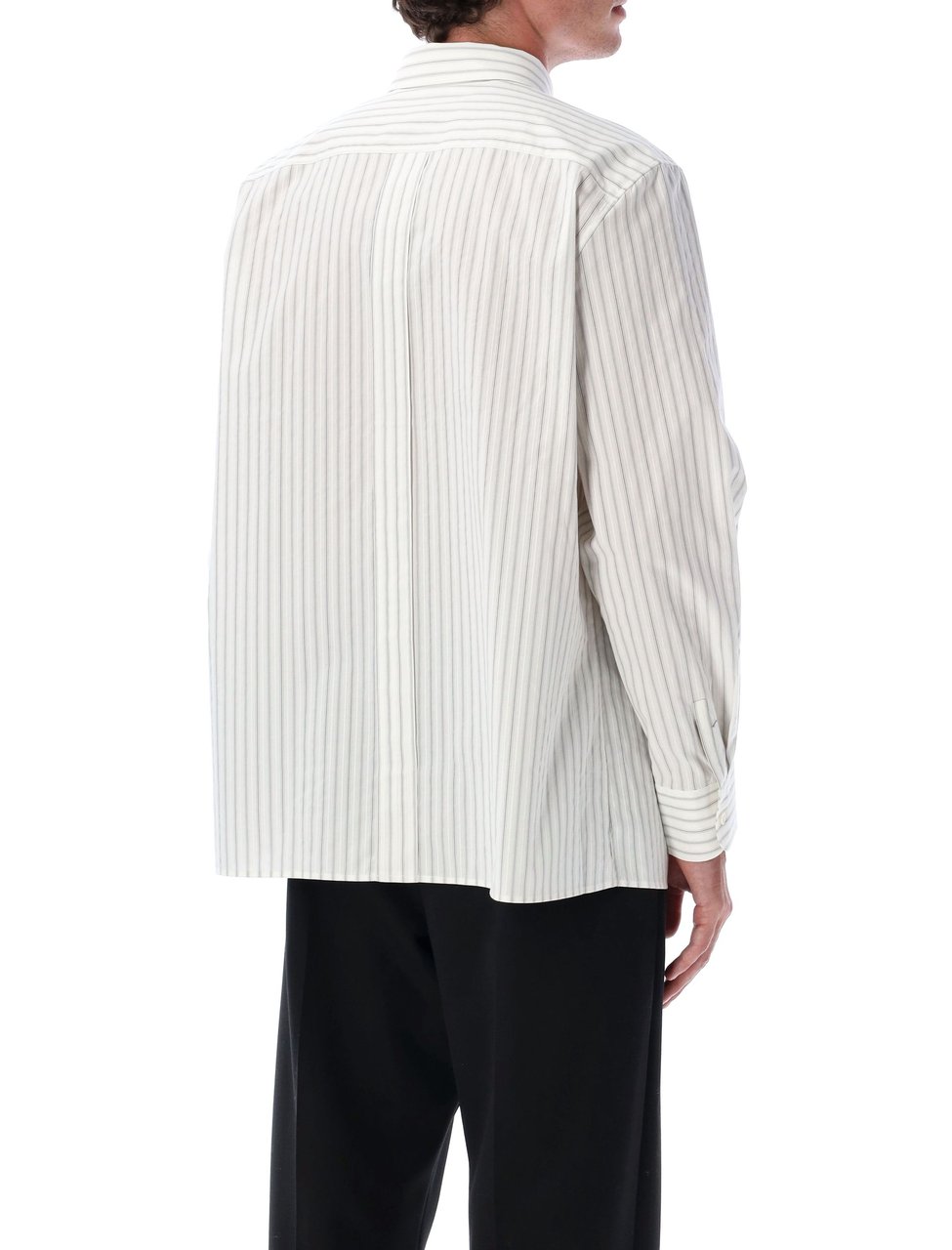 Saint Laurent Striped Long Sleeve Cotton Shirt Wit