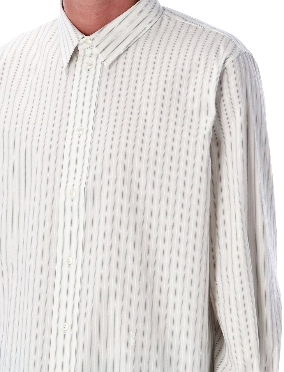 Saint Laurent Striped Long Sleeve Cotton Shirt Wit