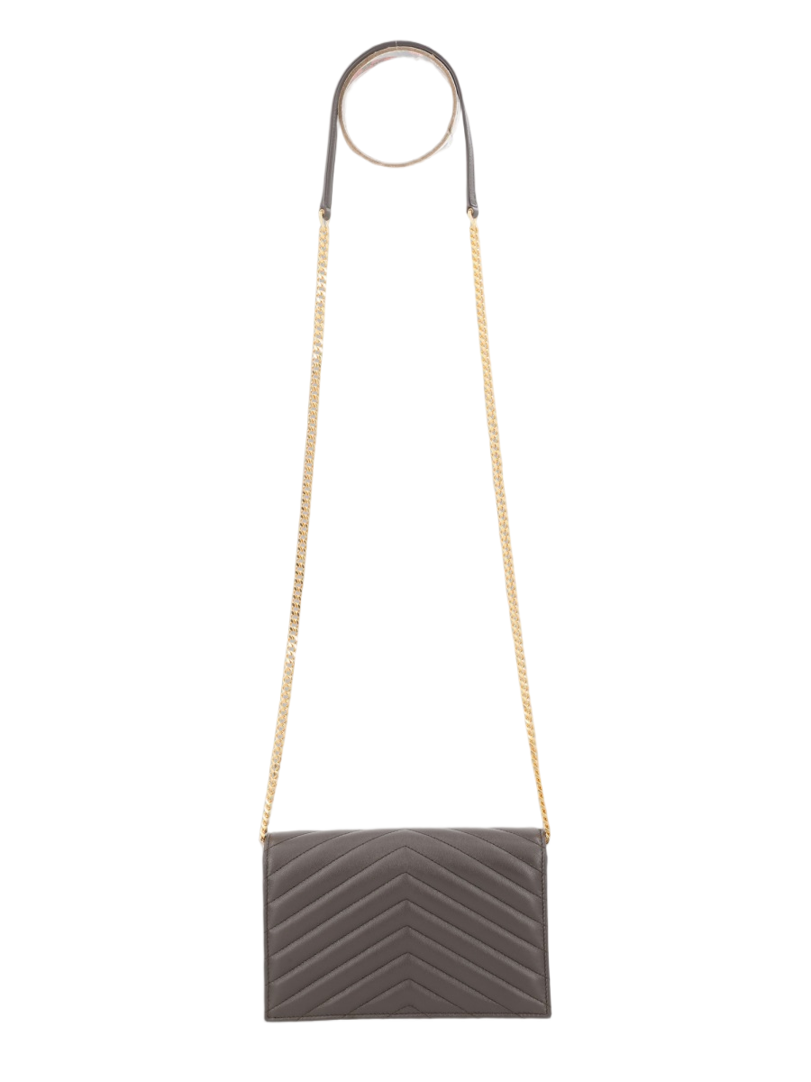 Saint Laurent Quilted Grey Shoulder Bag with Gold-tone Chain Strap Wit