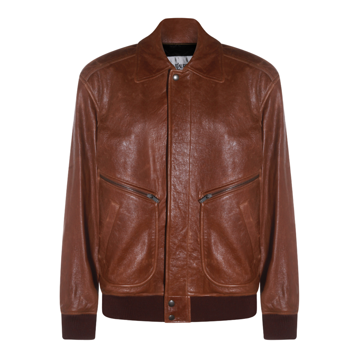 Saint Laurent Rich Brown Leather Jacket With Textured Finish Bruin
