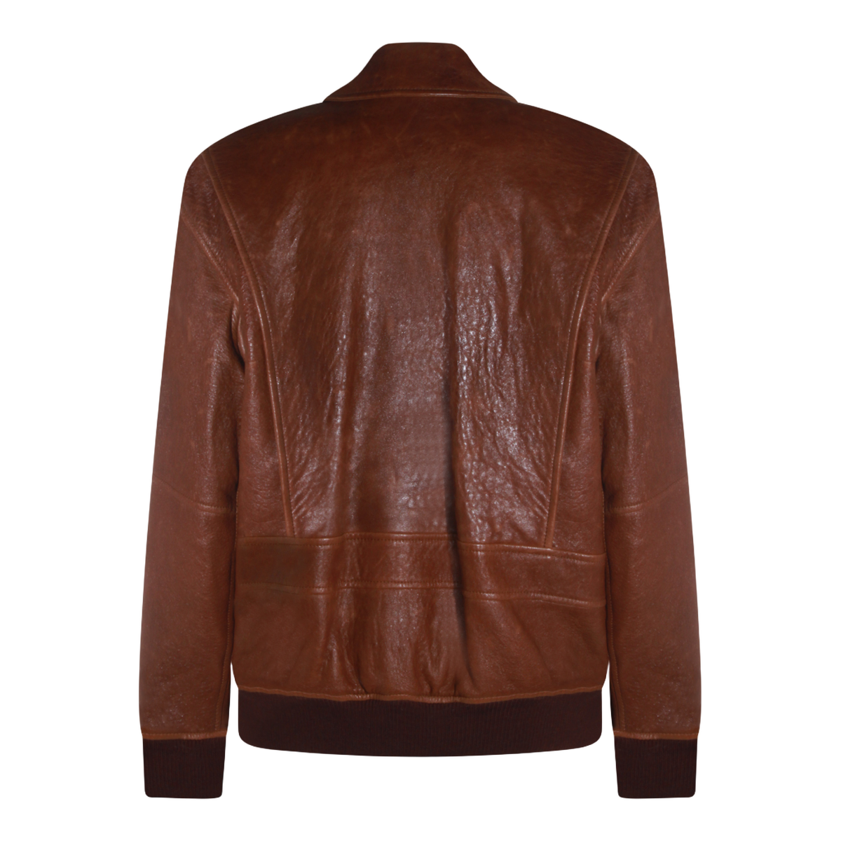 Saint Laurent Rich Brown Leather Jacket With Textured Finish Bruin