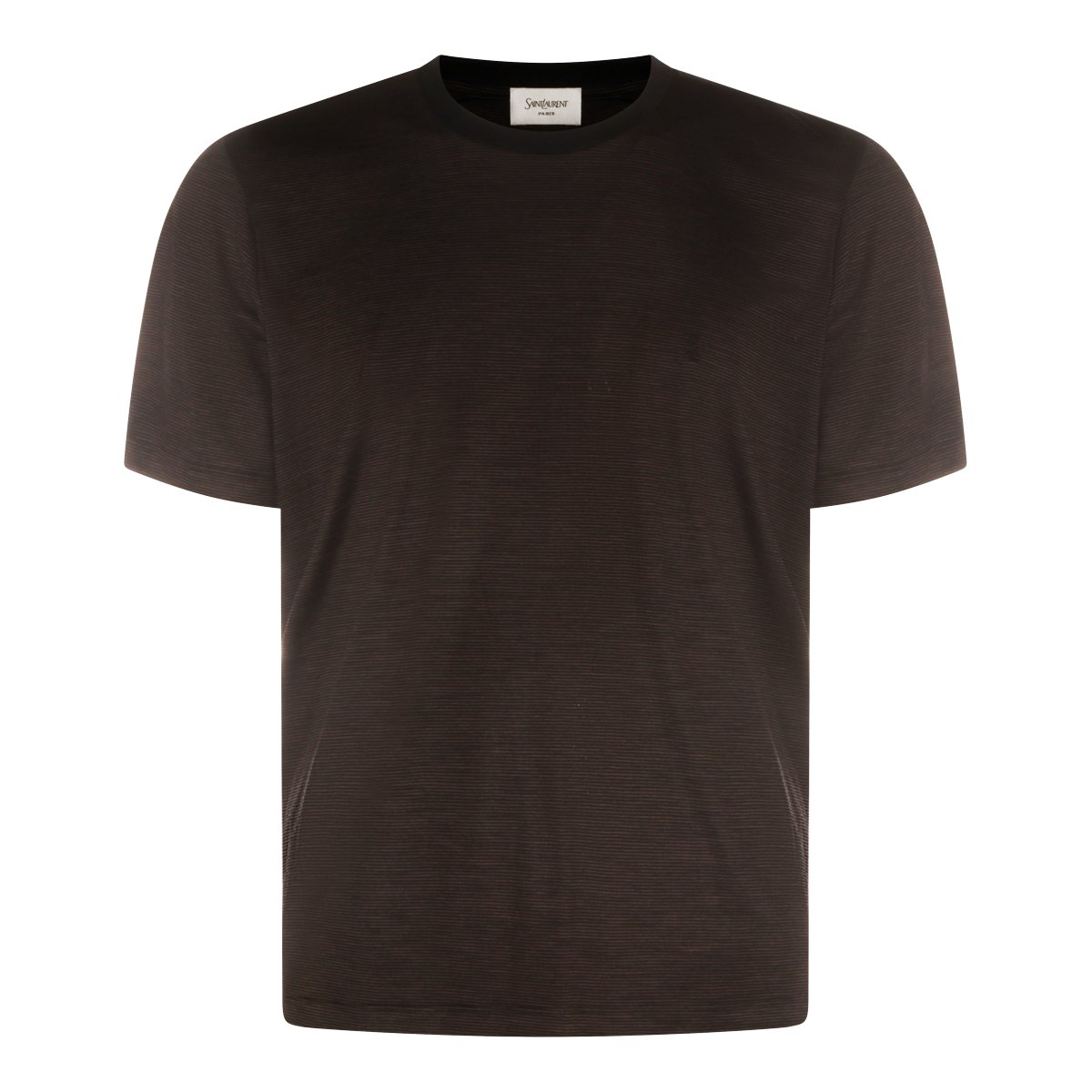 Saint Laurent Short-Sleeve Crew Neck T-Shirt with Subtle Stripes and Tonal Logo Zwart
