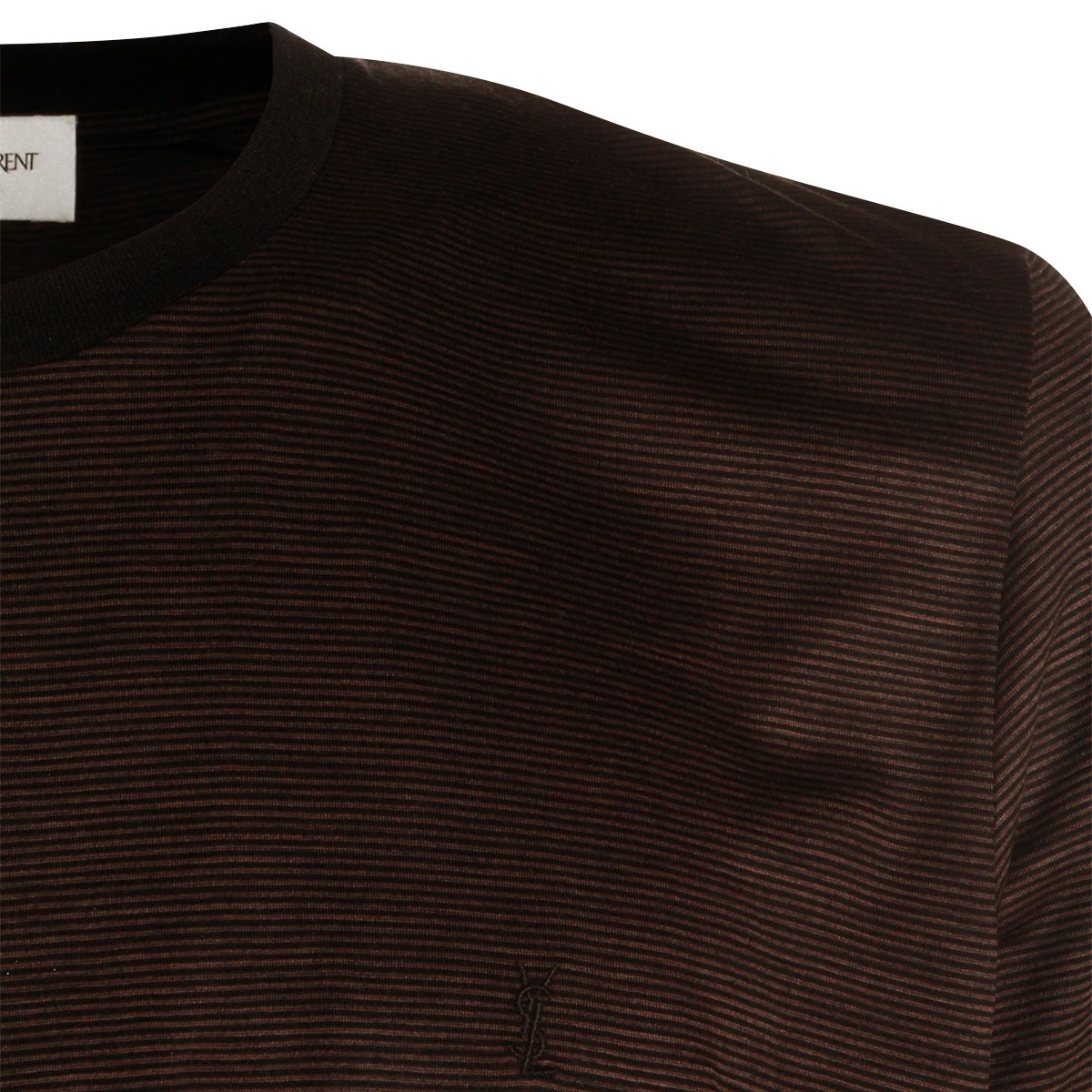 Saint Laurent Short-Sleeve Crew Neck T-Shirt with Subtle Stripes and Tonal Logo Zwart