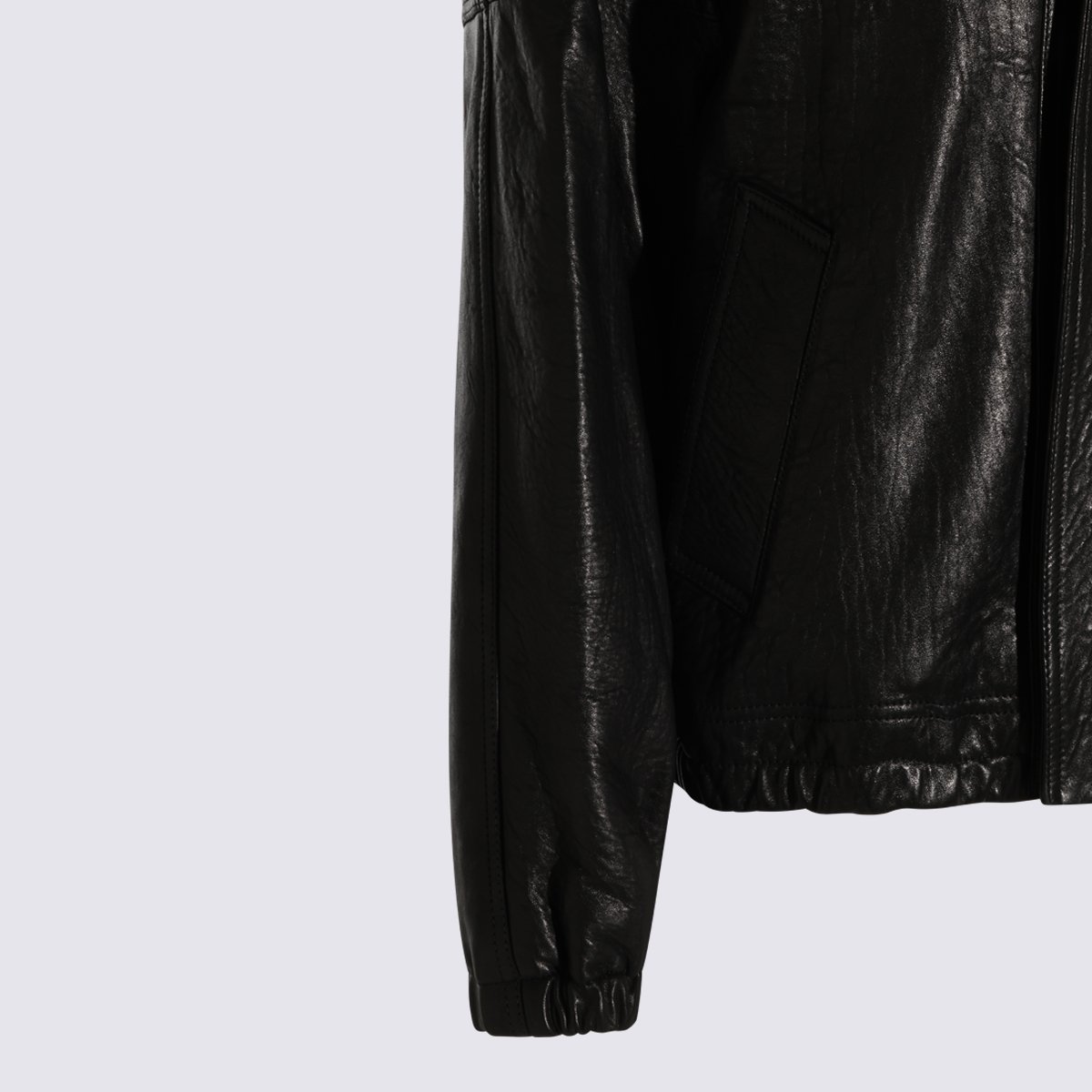 Saint Laurent Sleek Black Leather Jacket with Classic Collar Zwart