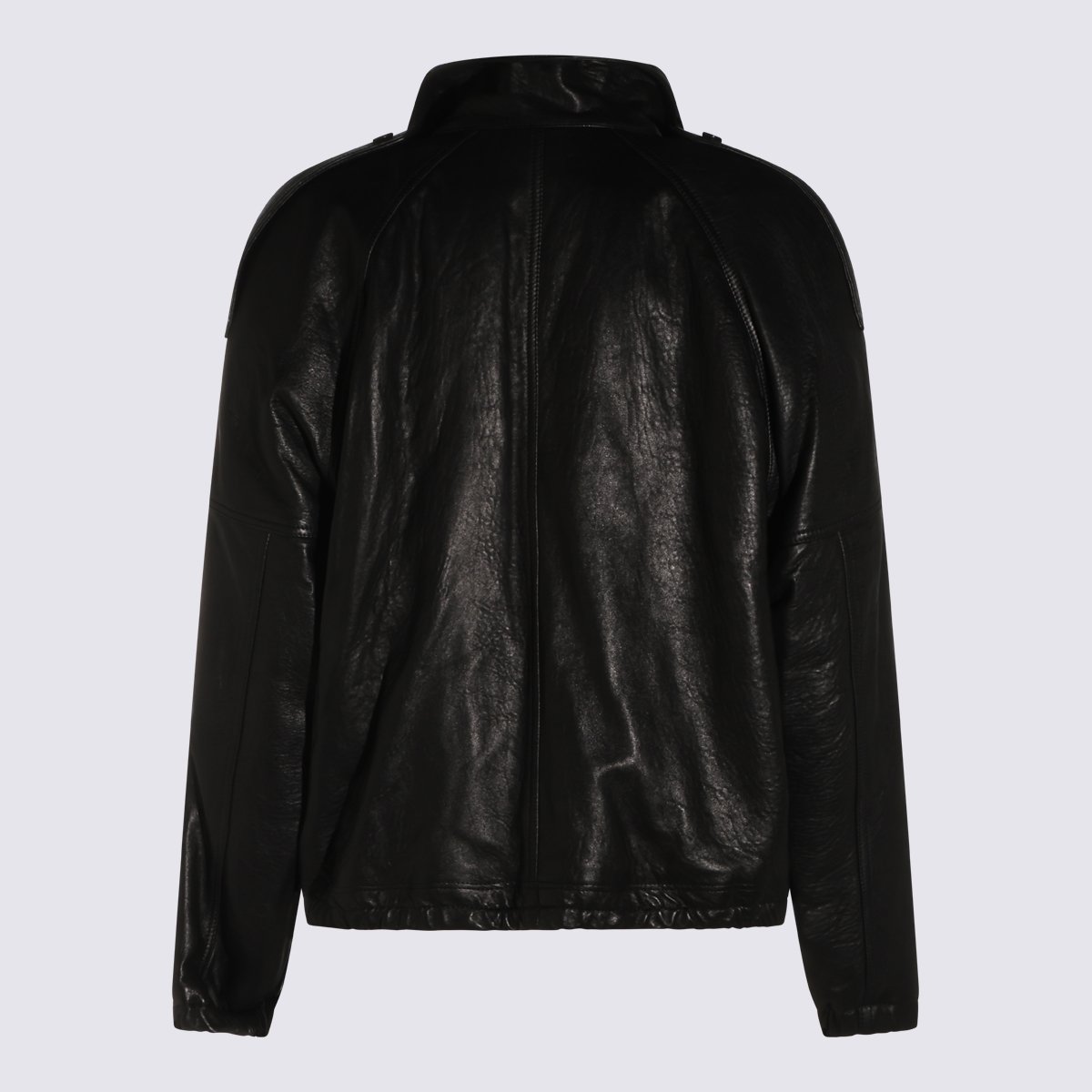 Saint Laurent Sleek Black Leather Jacket with Classic Collar Zwart