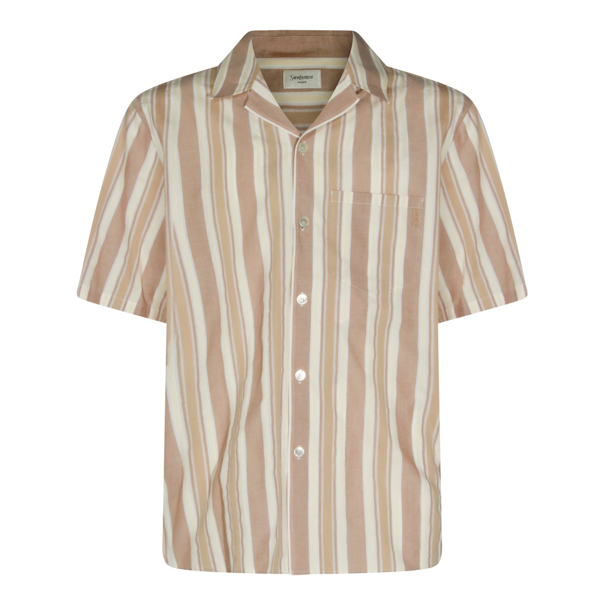 Saint Laurent Beige Cotton Striped Casual Shirt Neutraal