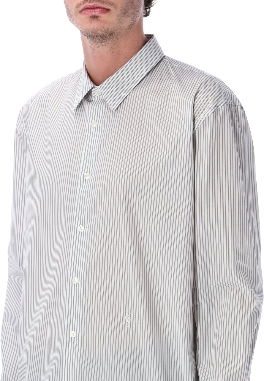 Saint Laurent Saint Laurent black striped cotton poplin Cassandre shirt Wit