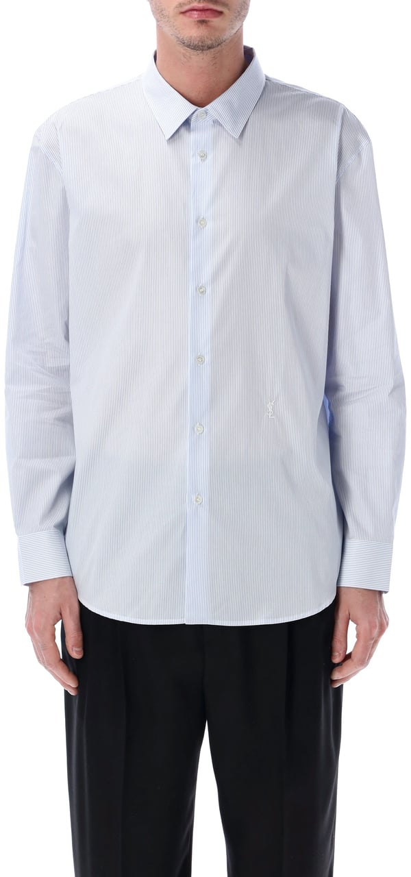 Saint Laurent Saint Laurent blue striped cotton poplin Cassandre shirt Wit