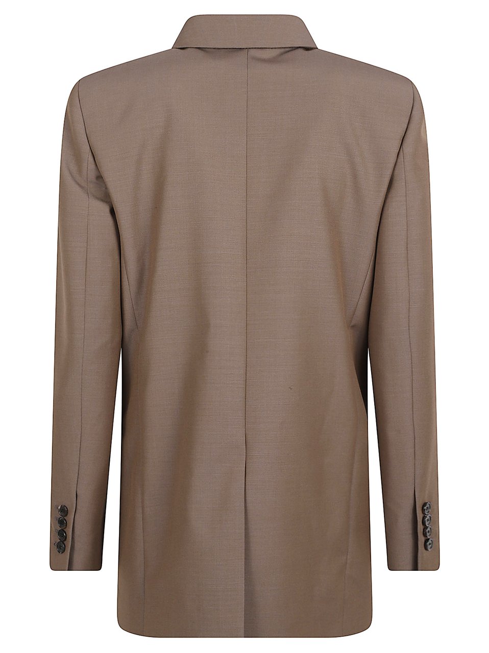 Saint Laurent Double-Breasted Boxy Jacket with Peak Lapel and Padded Shoulders Bruin