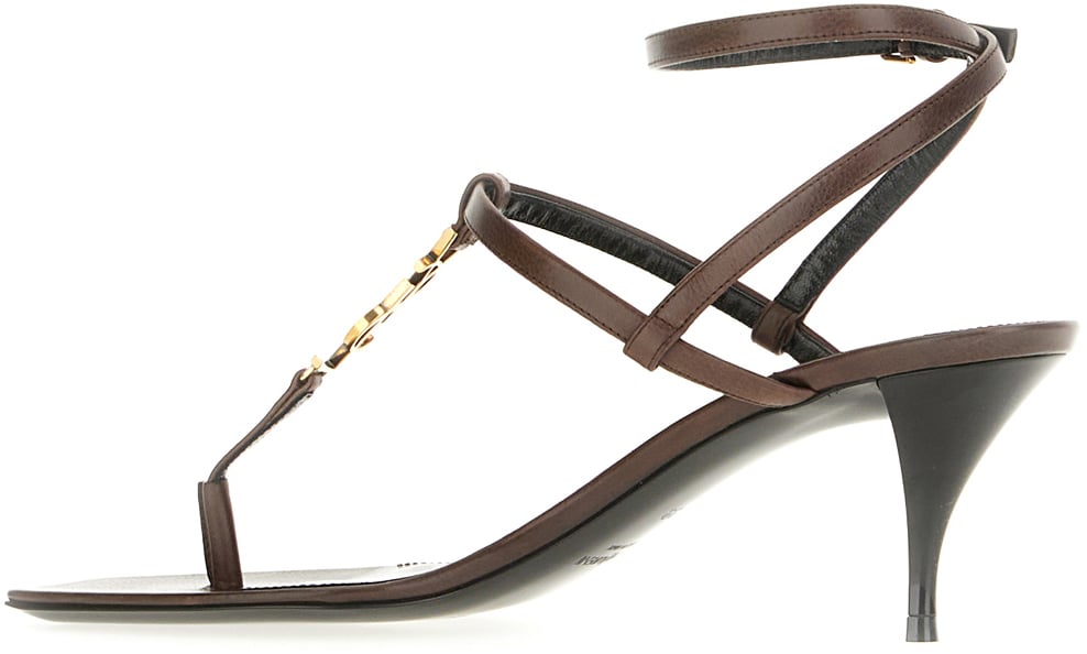 Saint Laurent Chocolate leather Cassandra sandals Bruin