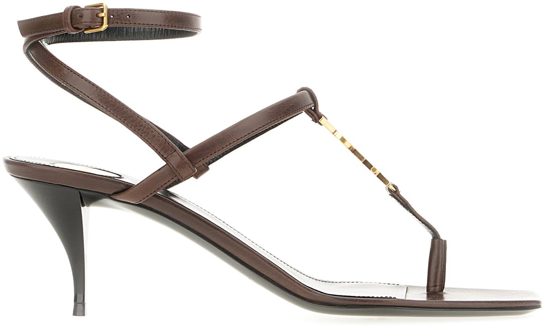 Saint Laurent Chocolate leather Cassandra sandals Bruin
