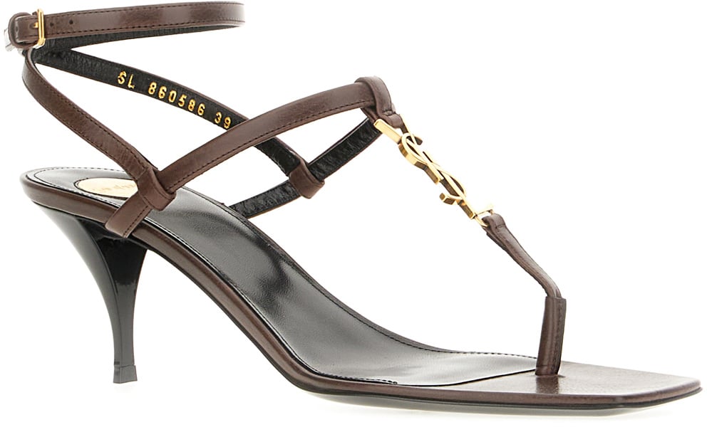 Saint Laurent Chocolate leather Cassandra sandals Bruin