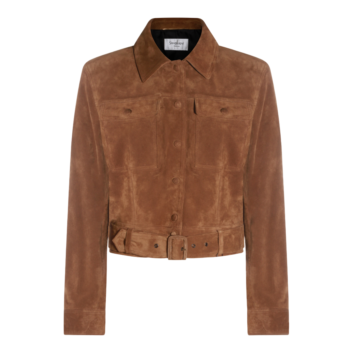 Saint Laurent Brown Suede Jacket with Classic Collar Bruin
