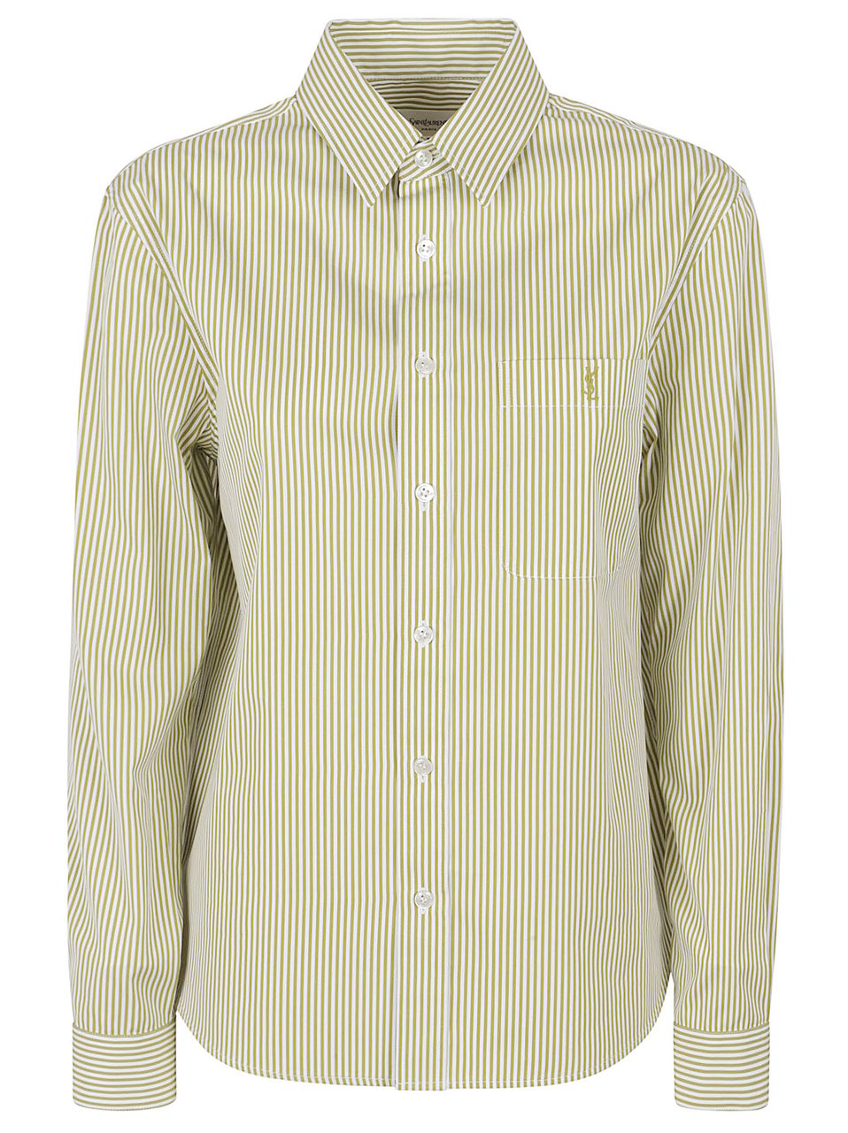 Saint Laurent Vertical Stripe Cotton Poplin Shirt Neutraal