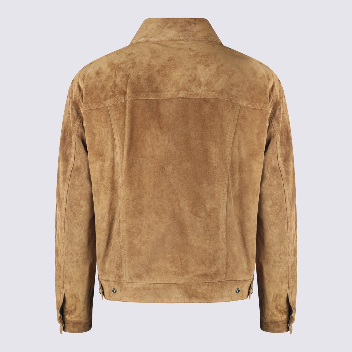 Saint Laurent Classic Brown Suede Jacket With Structured Collar And Snap Buttons Bruin