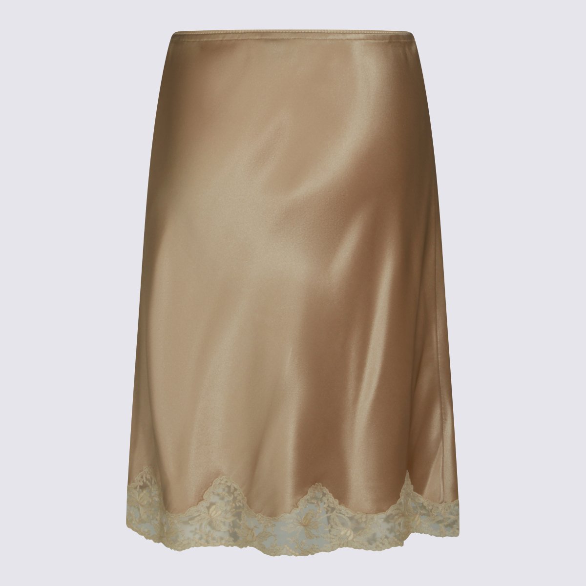 Saint Laurent Straight Silhouette Skirt With Lace Trim Neutraal