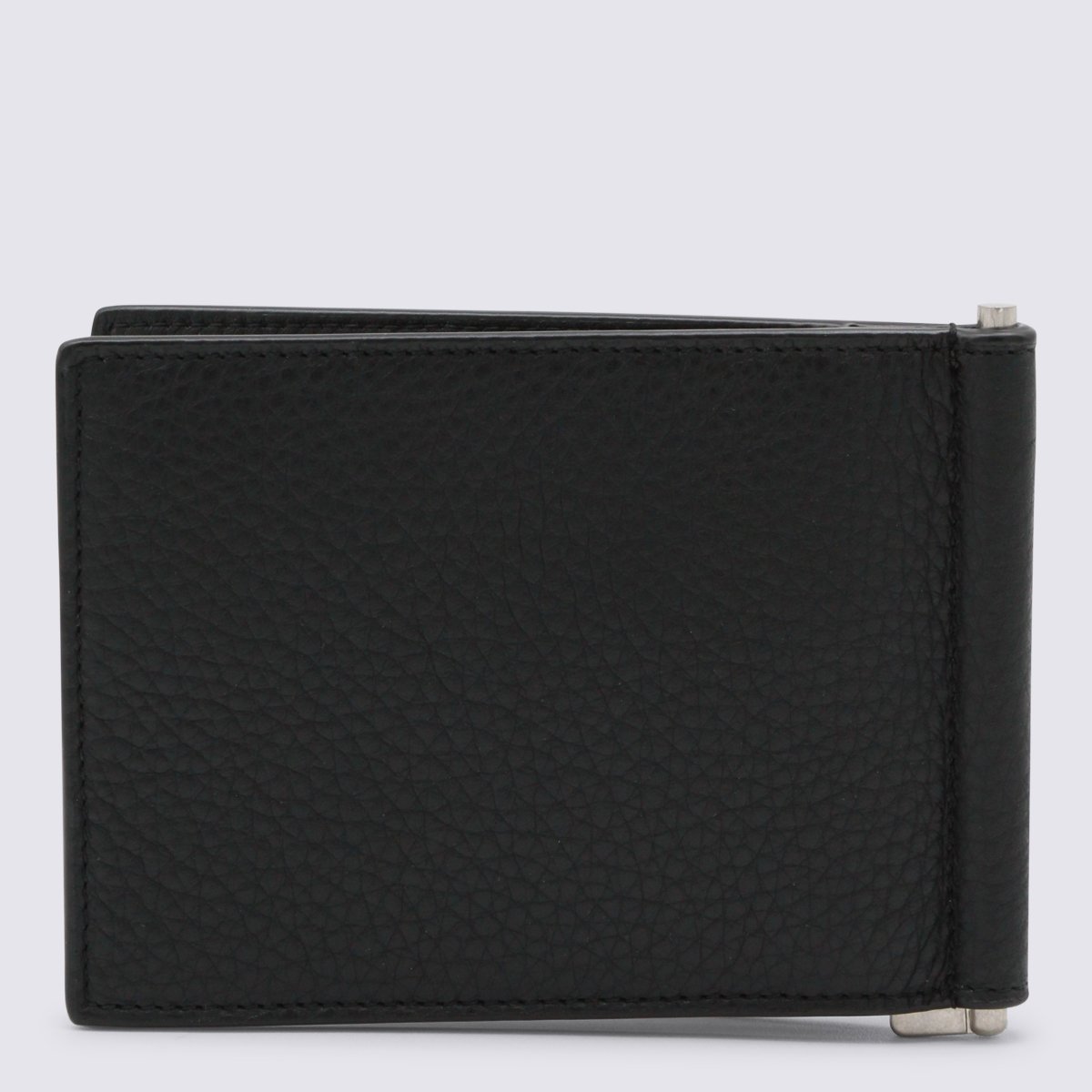 Saint Laurent Textured Leather Wallet With Metal Clip And Logo Emblem Zwart