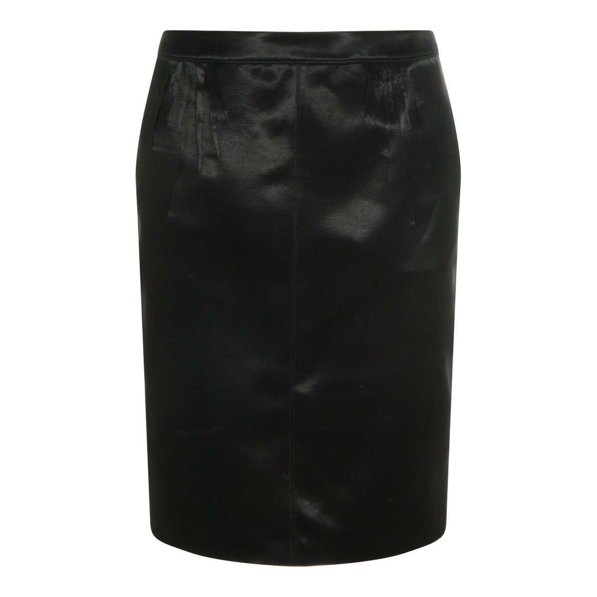 Saint Laurent Satin Finish Black Skirt With Pleated Waistband And Back Slit Zwart