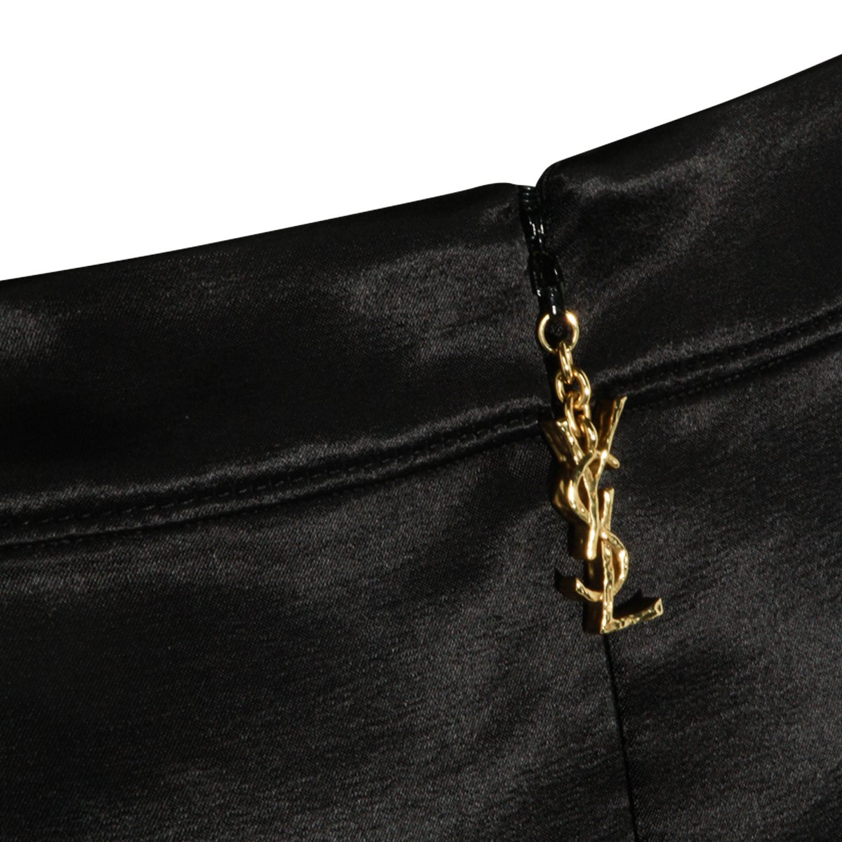 Saint Laurent Satin Finish Black Skirt With Pleated Waistband And Back Slit Zwart