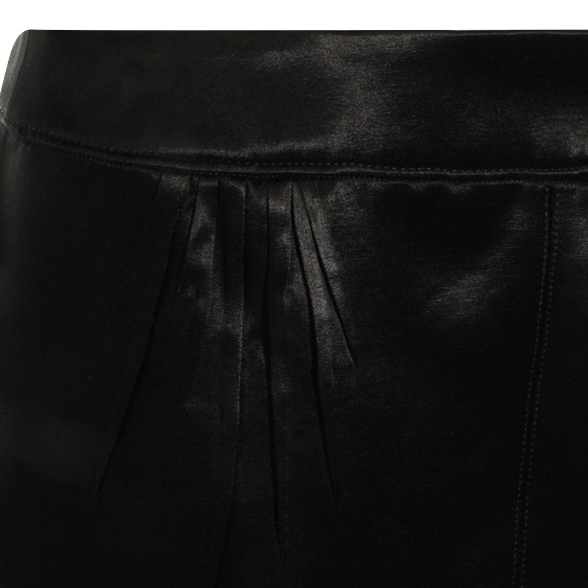 Saint Laurent Satin Finish Black Skirt With Pleated Waistband And Back Slit Zwart