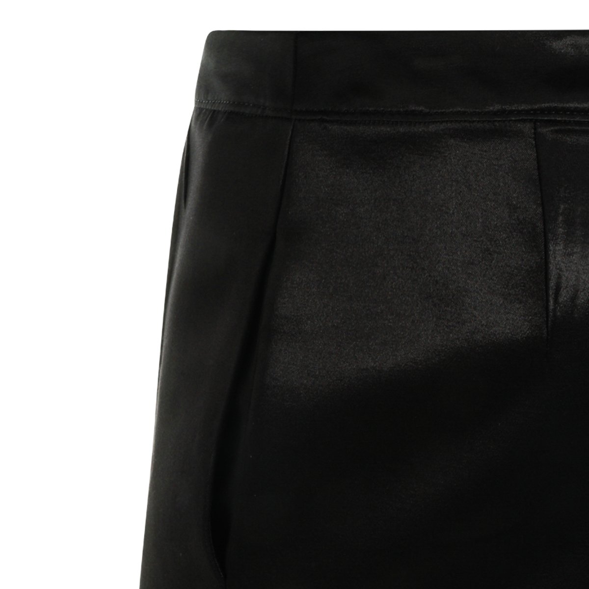 Saint Laurent Satin Finish Black Skirt With Pleated Waistband And Back Slit Zwart