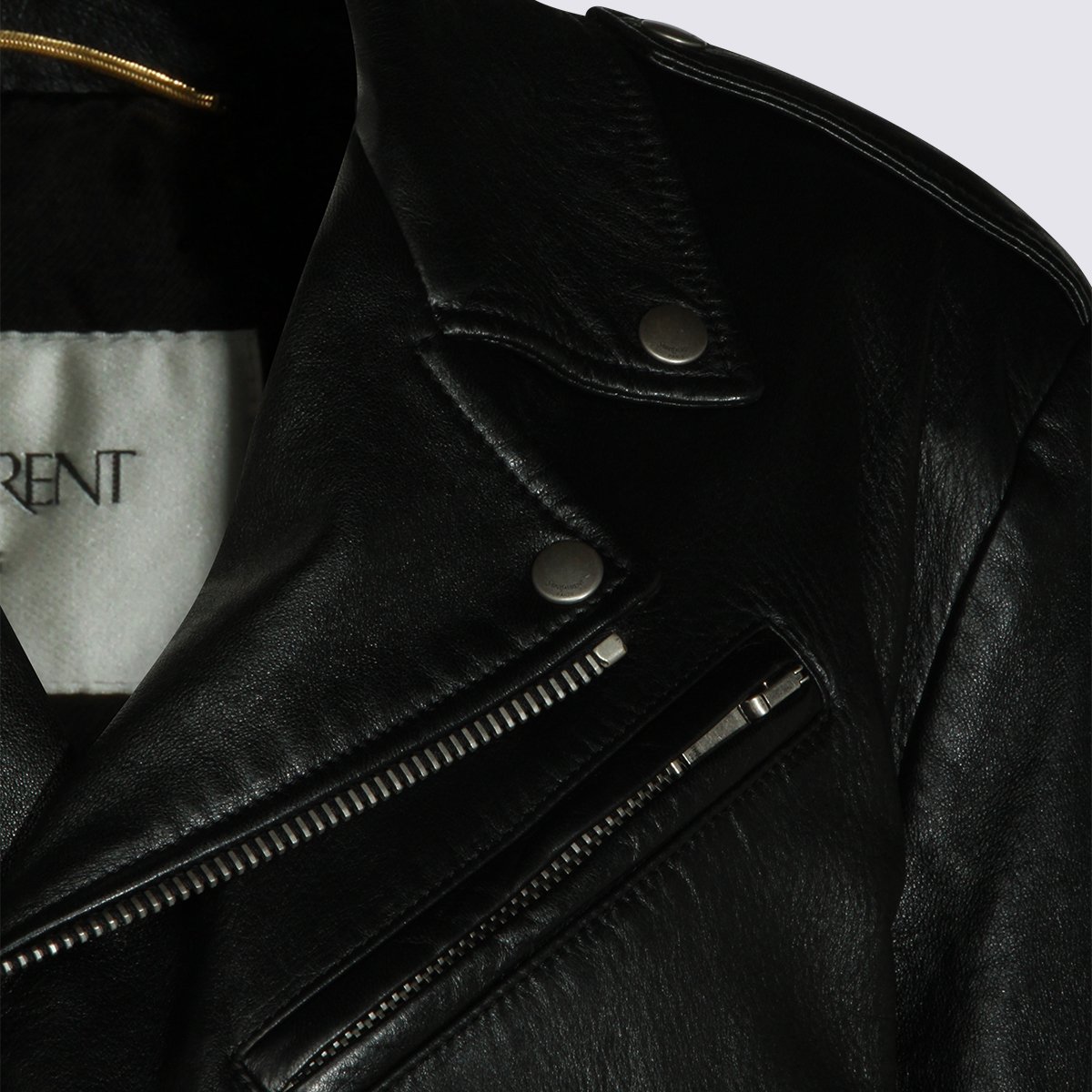 Saint Laurent Cropped Black Leather Jacket with Asymmetrical Zipper Zwart
