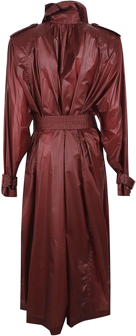 Saint Laurent Double-Breasted Coat in Glossy Deep Burgundy Finish Maroon