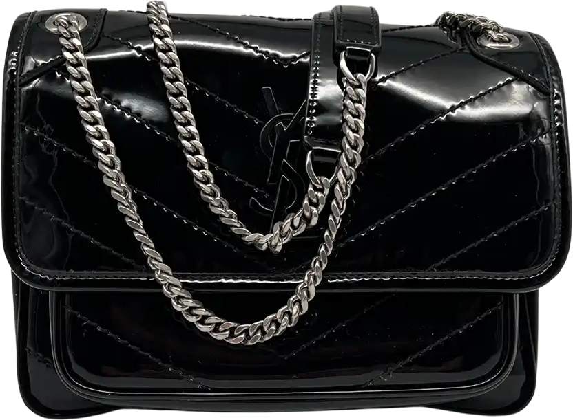 Saint Laurent Saint Laurent Niki Baby shoulder bag in black patent leather / very good Zwart
