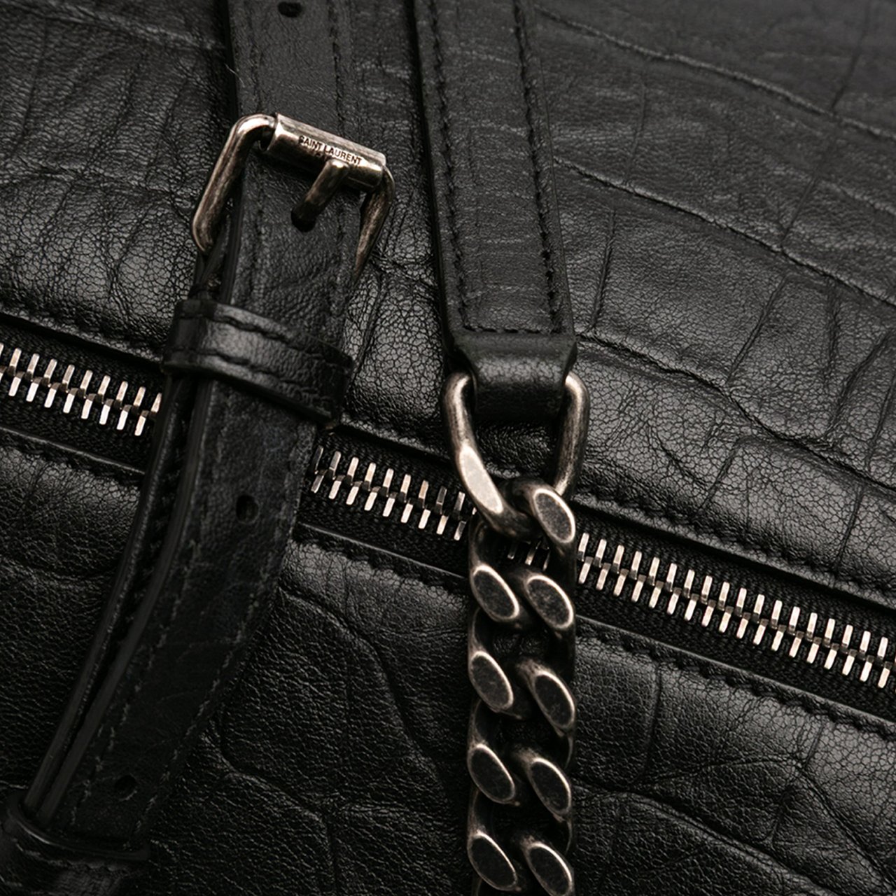 Saint Laurent Medium Croc Embossed Calfskin Monogram West Hollywood Crossbody Zwart