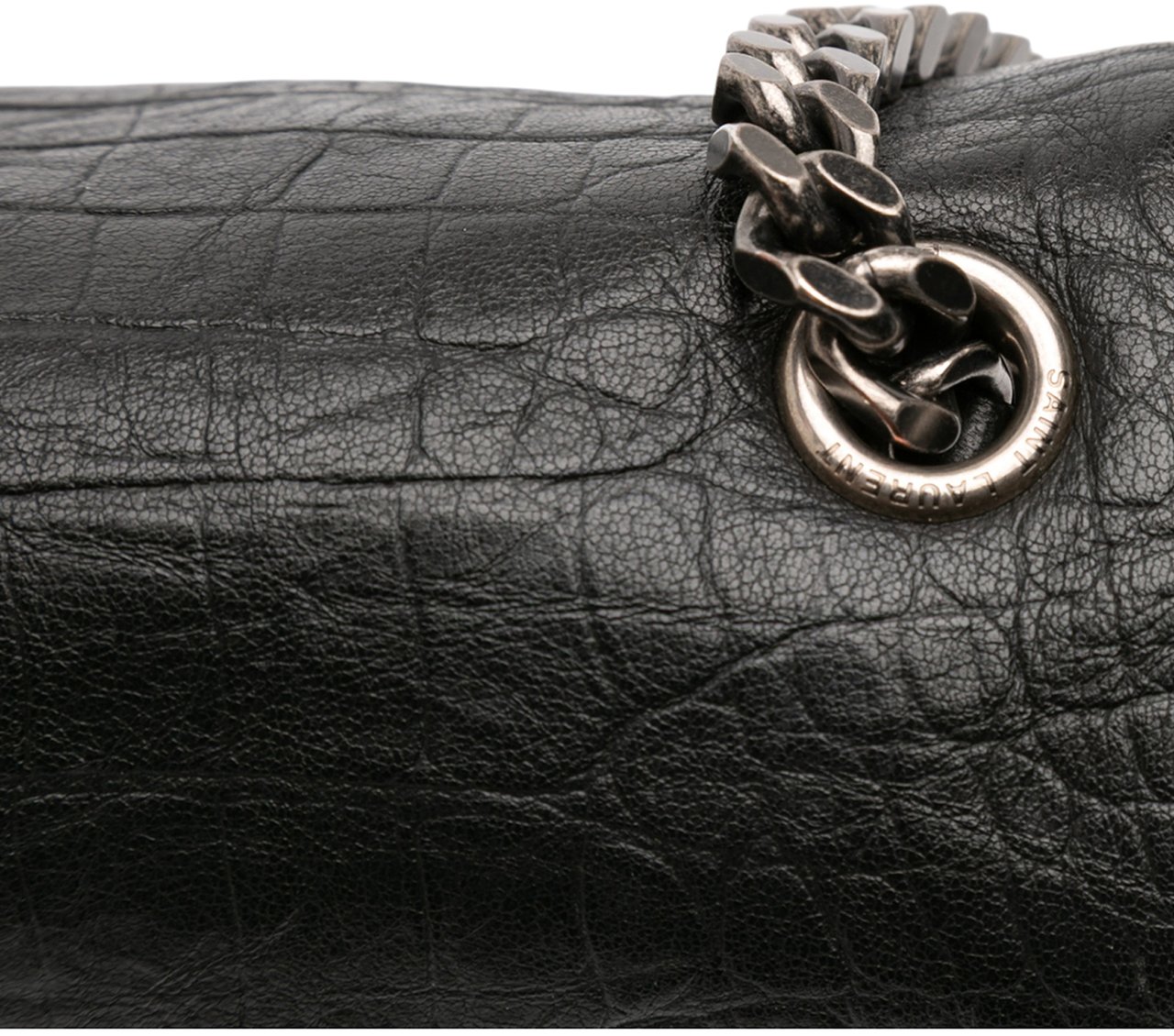 Saint Laurent Medium Croc Embossed Calfskin Monogram West Hollywood Crossbody Zwart