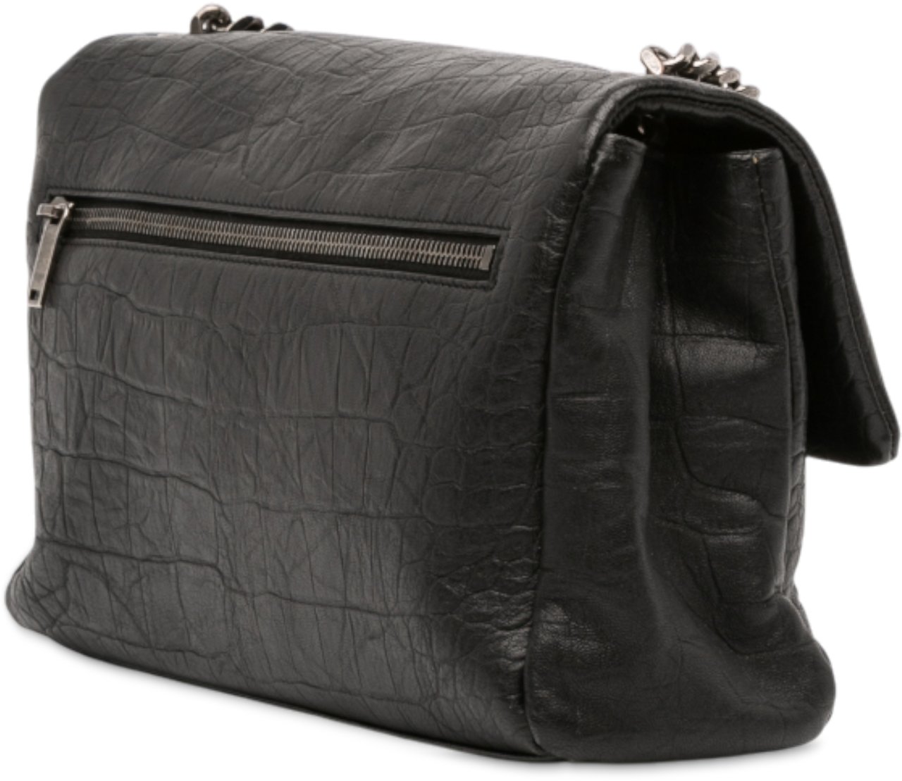 Saint Laurent Medium Croc Embossed Calfskin Monogram West Hollywood Crossbody Zwart