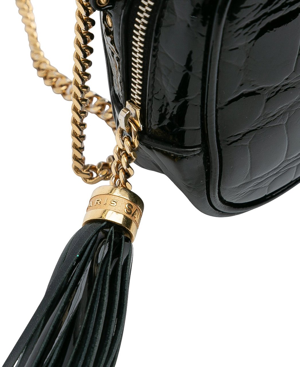 Saint Laurent Mini Croc Embossed Patent Monogram Lou Camera Bag Zwart