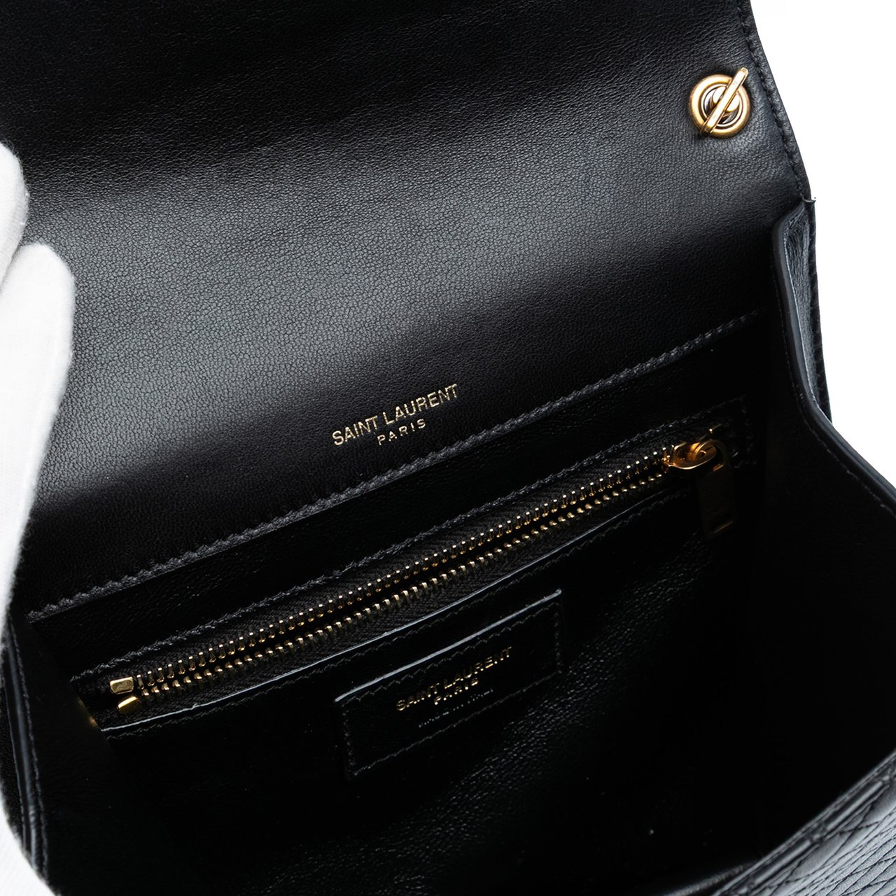 Saint Laurent Quilted Lambskin Gaby Square Shoulder Bag Zwart