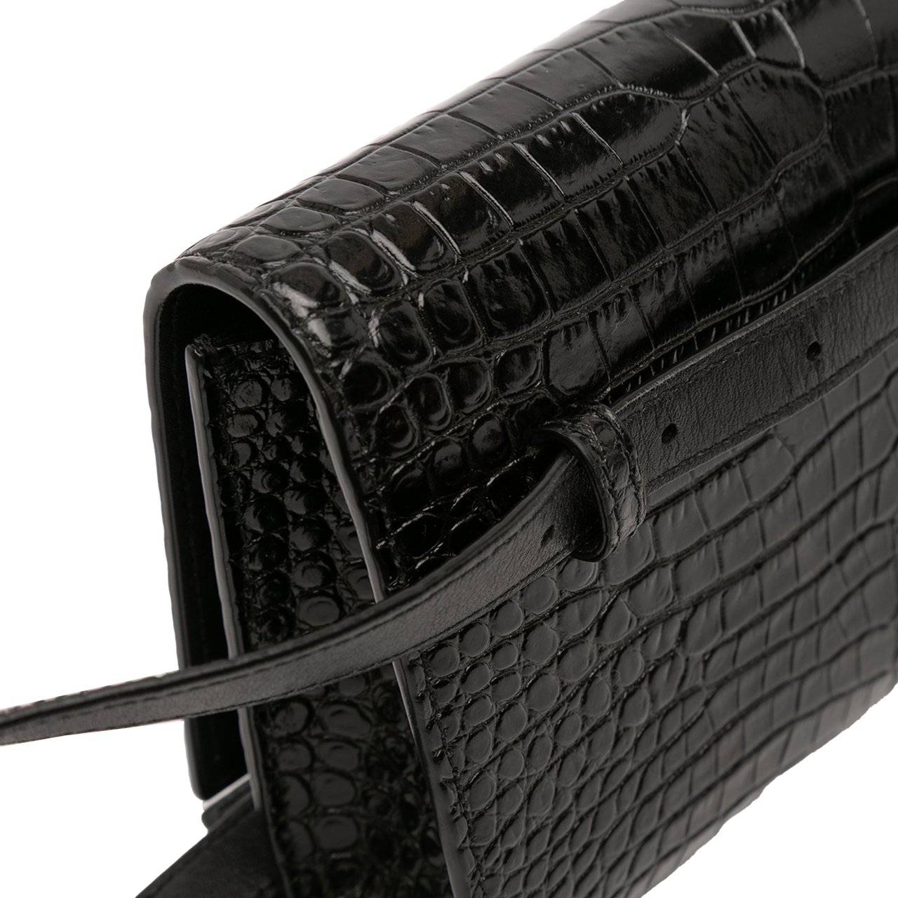 Saint Laurent Croc Embossed Leather Monogram Kate Belt Bag Zwart