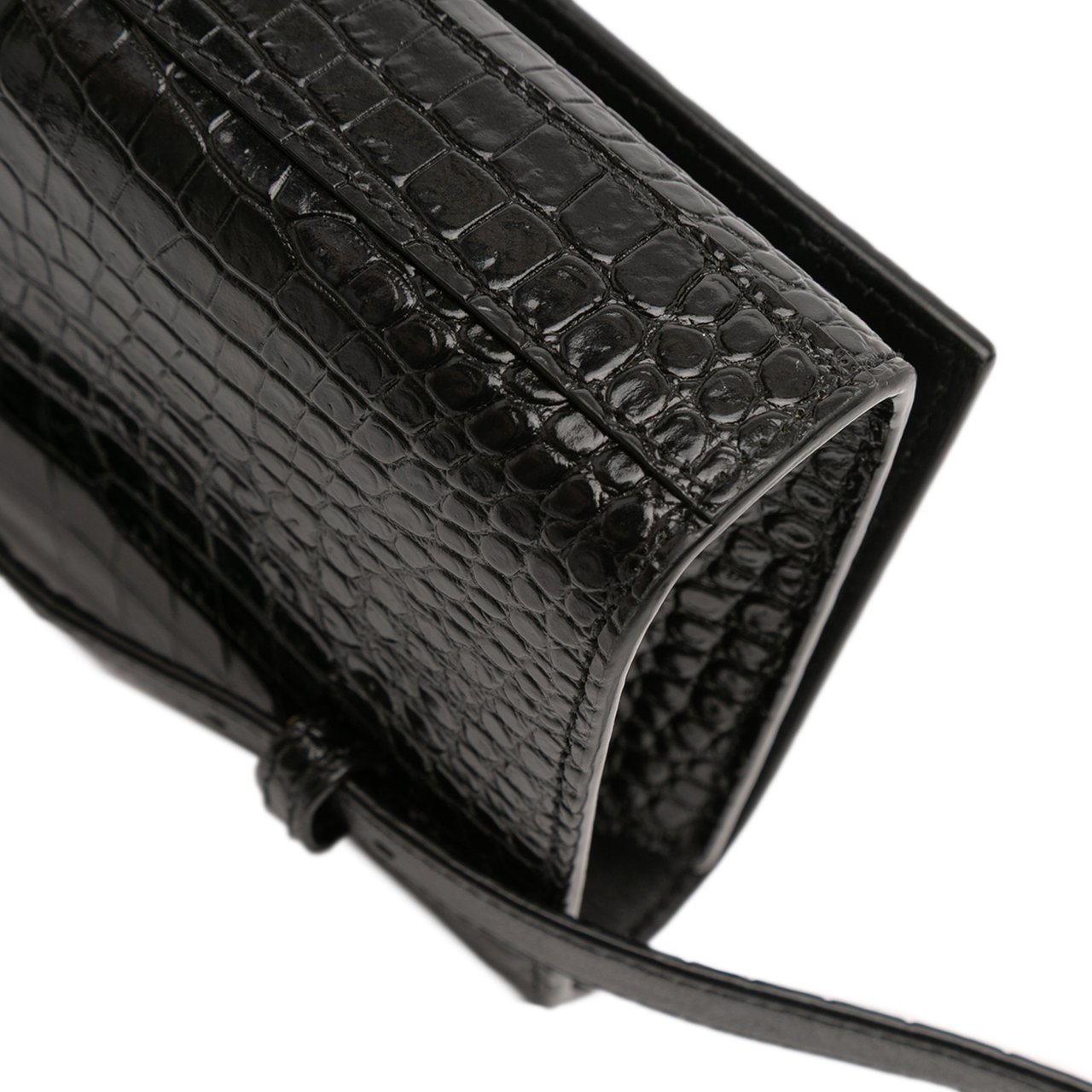 Saint Laurent Croc Embossed Leather Monogram Kate Belt Bag Zwart