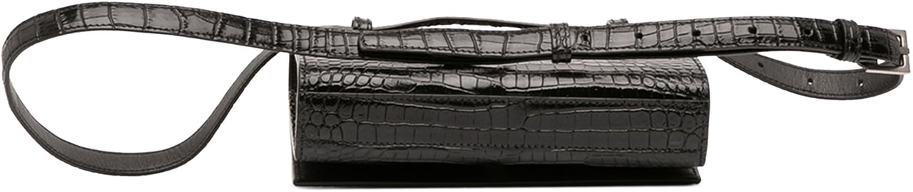 Saint Laurent Croc Embossed Leather Monogram Kate Belt Bag Zwart