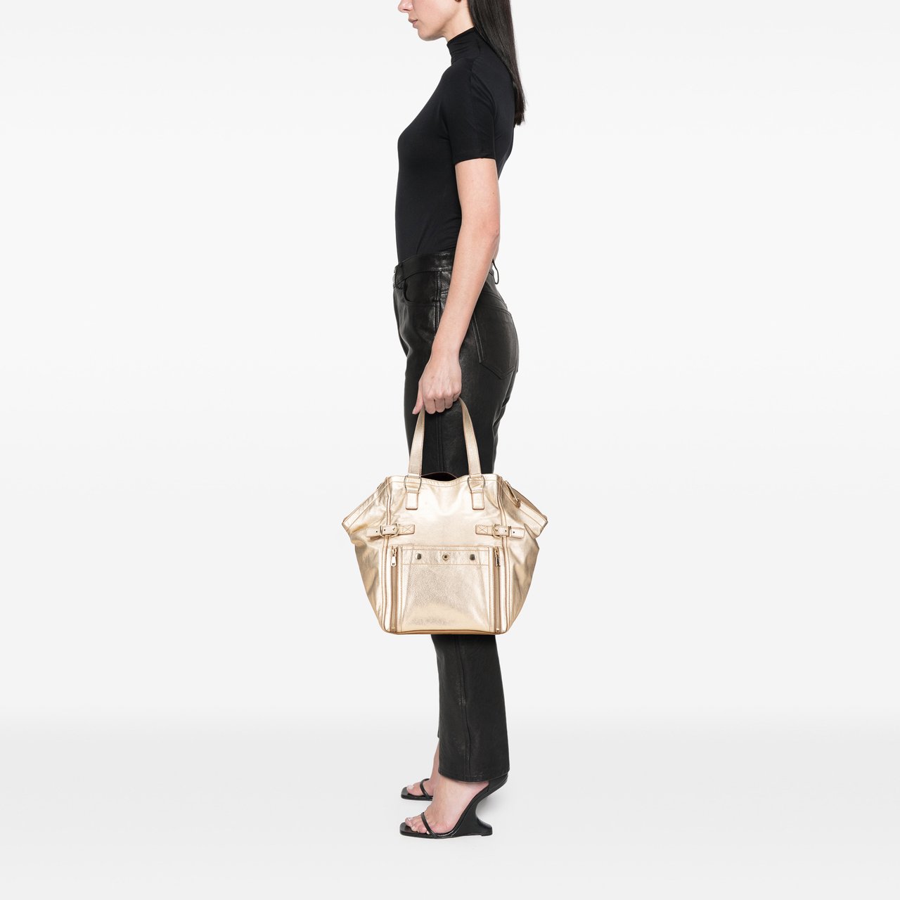 Saint Laurent Medium Leather Downtown Tote Goud