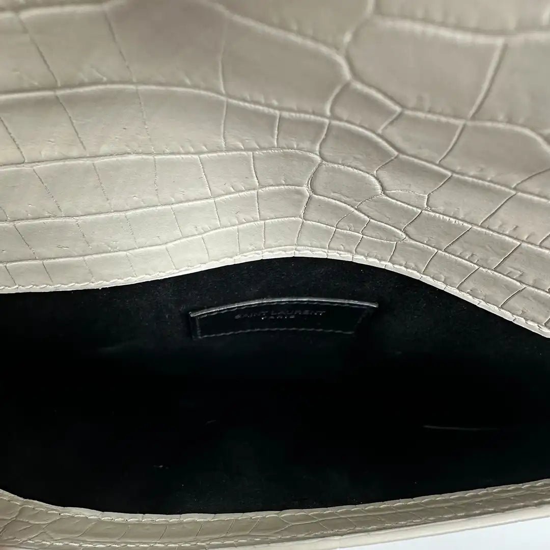 Saint Laurent Saint Laurent calfskin crocodile embossed Uptown Monogram Pouch Cream / mint condition Wit