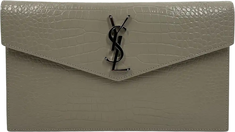 Saint Laurent Saint Laurent calfskin crocodile embossed Uptown Monogram Pouch Cream / mint condition Wit