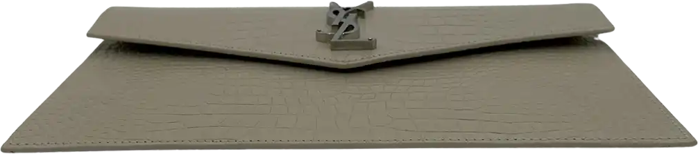Saint Laurent Saint Laurent calfskin crocodile embossed Uptown Monogram Pouch Cream / mint condition Wit